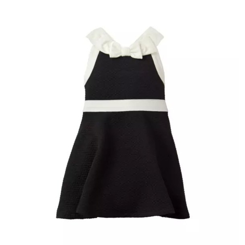 Janie and Jack Christabel Dress Solid Black White Bow Quilted Knit 2T New